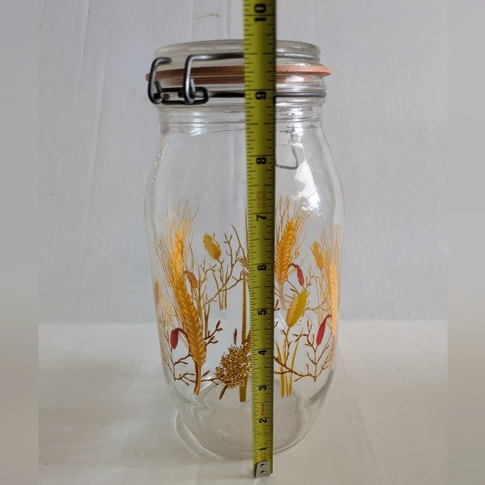 Vintage Glass Jar Canister Storage Botanical Wheat Arc France 2 L